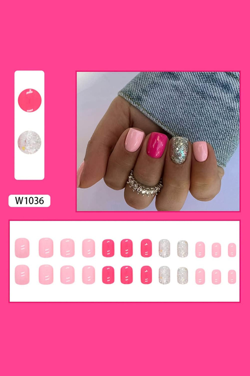 Rose Red 24pcs Glitter Mixed Nail Sticker Set