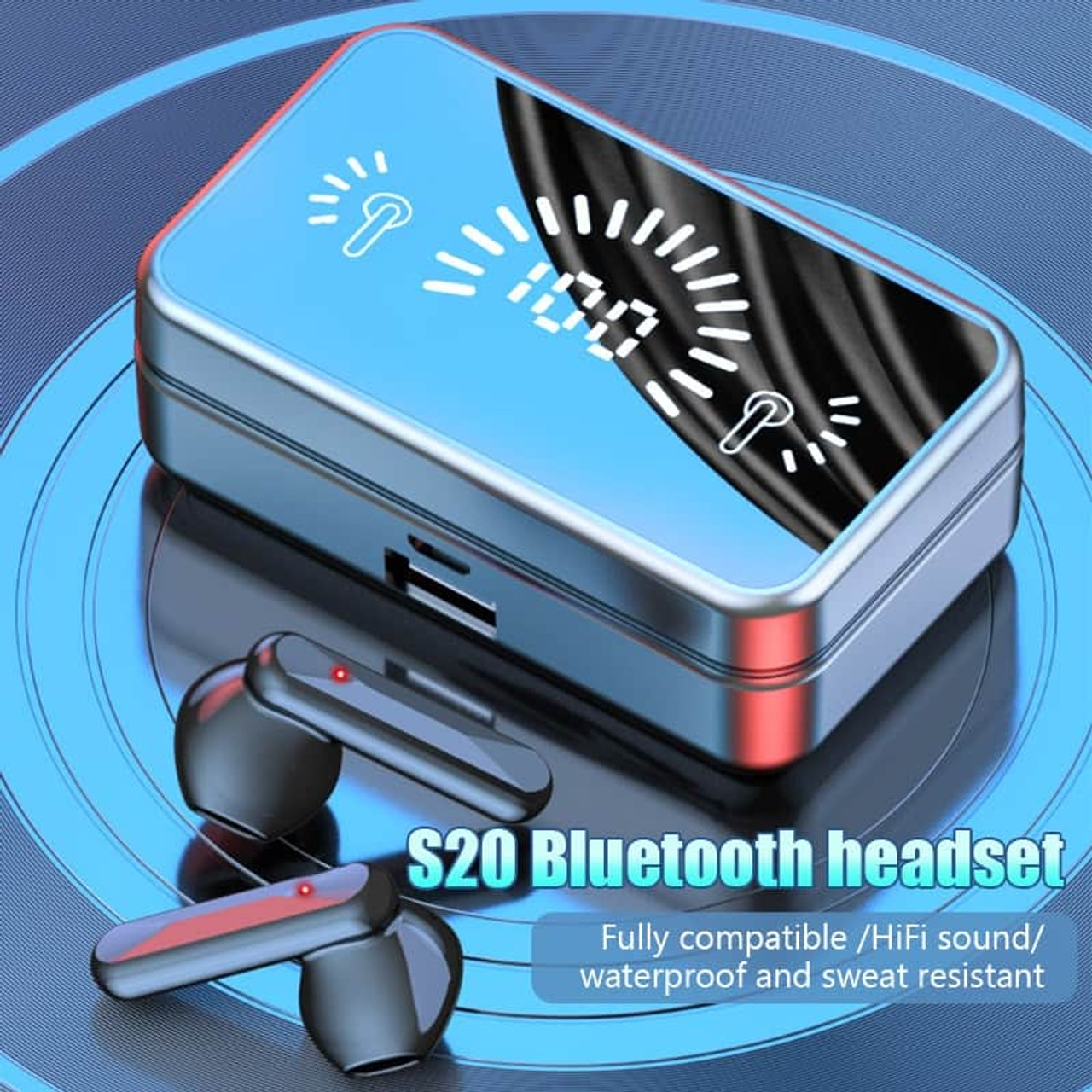 S20 Wireless Bluetooth Headset Mirror Stereo Wireless Headphones with Digital Display Touch Control