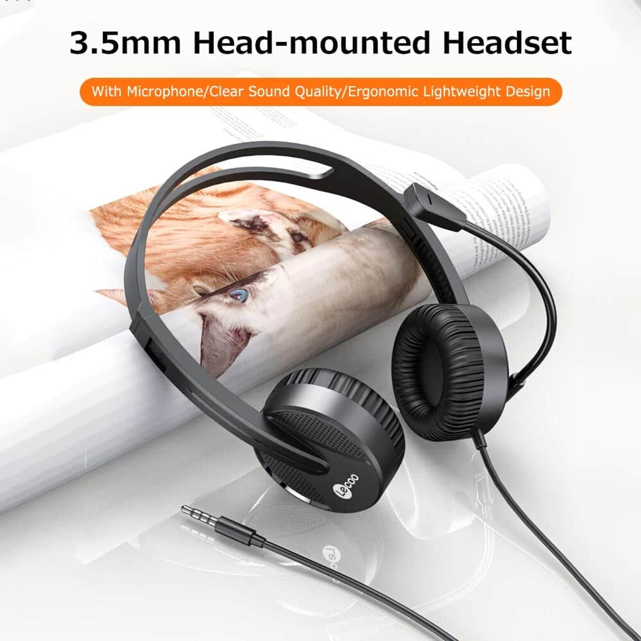 Lenovo Lecoo HT106 3.5mm Wired Head-mounted Headset with Adjustable Microphone for Voice Call Web Conference Online Teaching