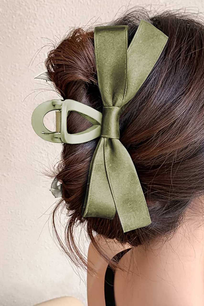 Mist Green Bow Decor Large Hair Claw Clip Mist Green Bow Decor Large Hair Claw Clip