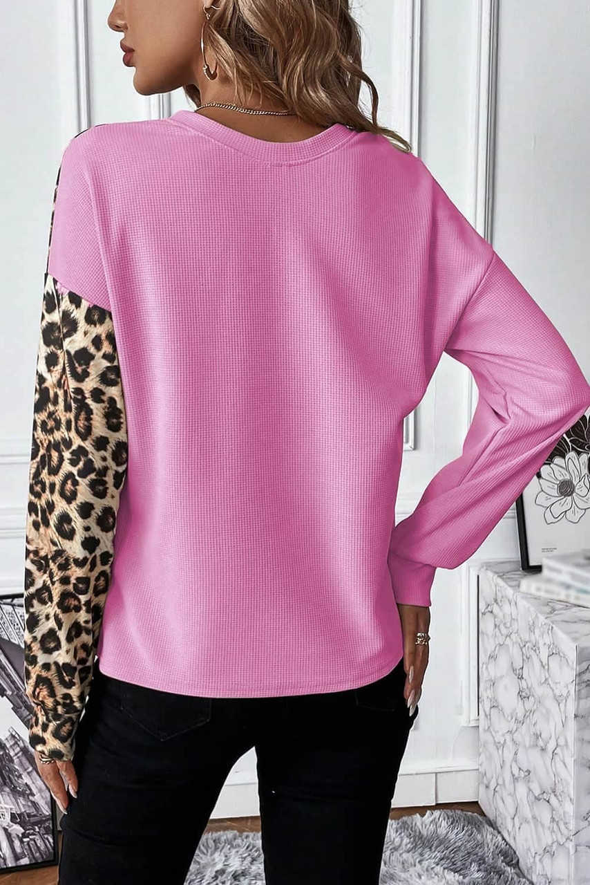 Bonbon Leopard Colorblock Waffle Knit Top Bonbon Leopard Colorblock Waffle Knit Top