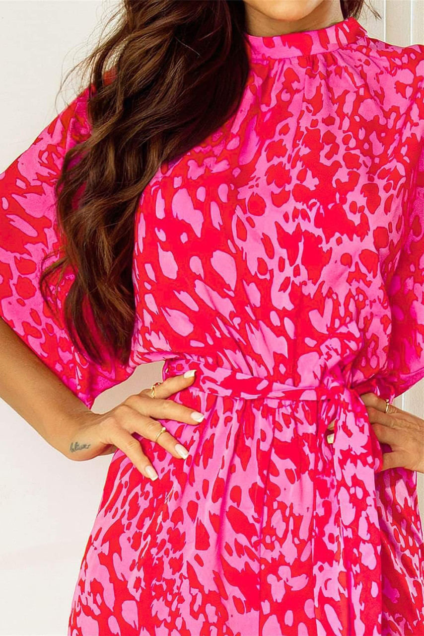Rose Leopard Loose Sleeve Belted Wide Leg Jumpsuit Rose Leopard Loose Sleeve Belted Wide Leg Jumpsuit