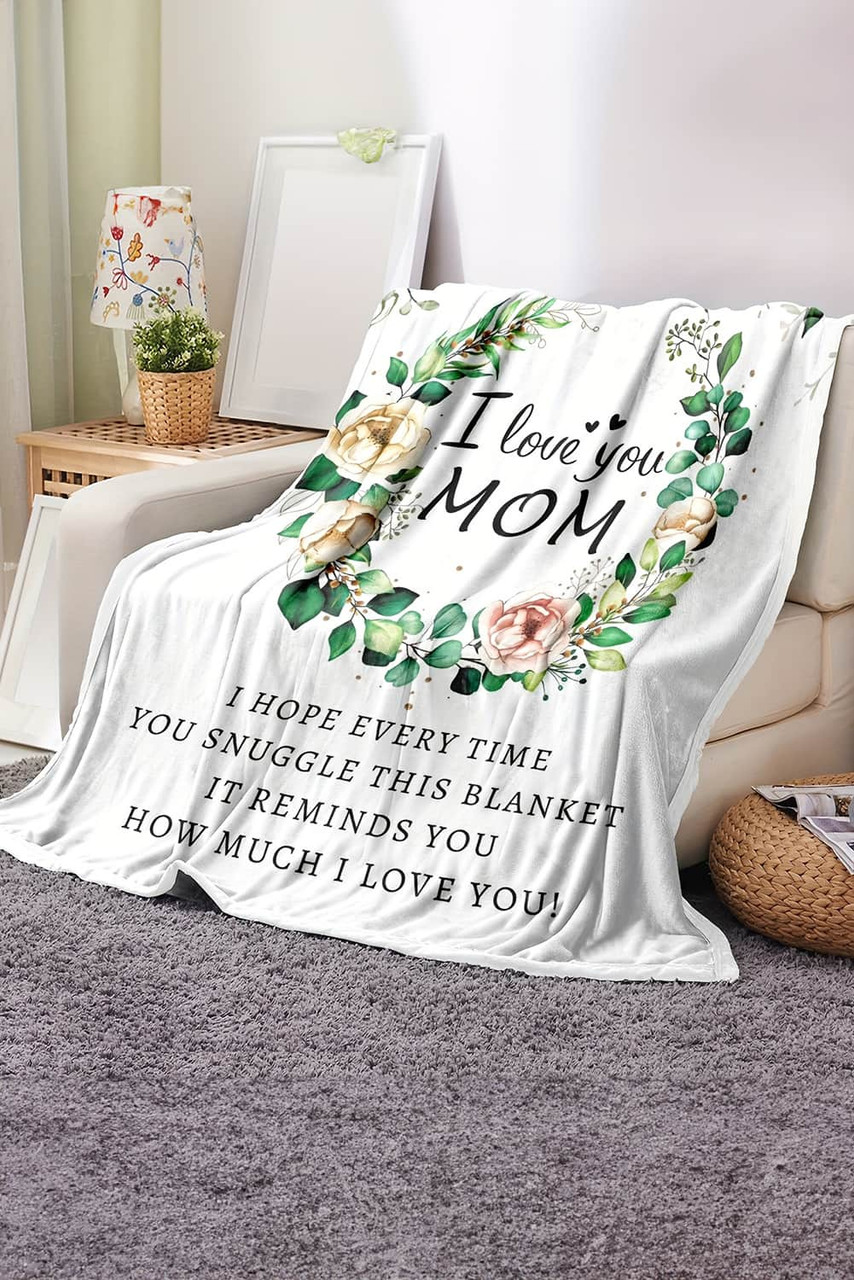 White I Love You MOM Floral Large Blanket 130*150cm