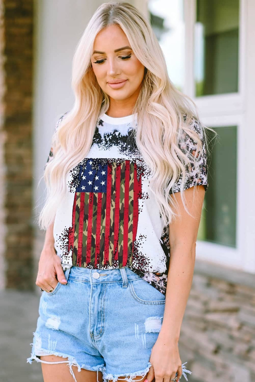Leopard Vintage American Flag Graphic T Shirt Leopard Vintage American Flag Graphic T Shirt
