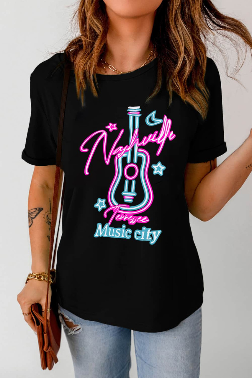 Black Music City Guitar Graphic T Shirt
