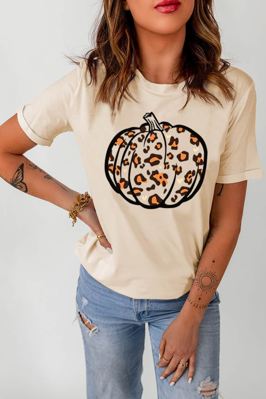 Khaki Leopard Pumpkin Graphic T Shirt