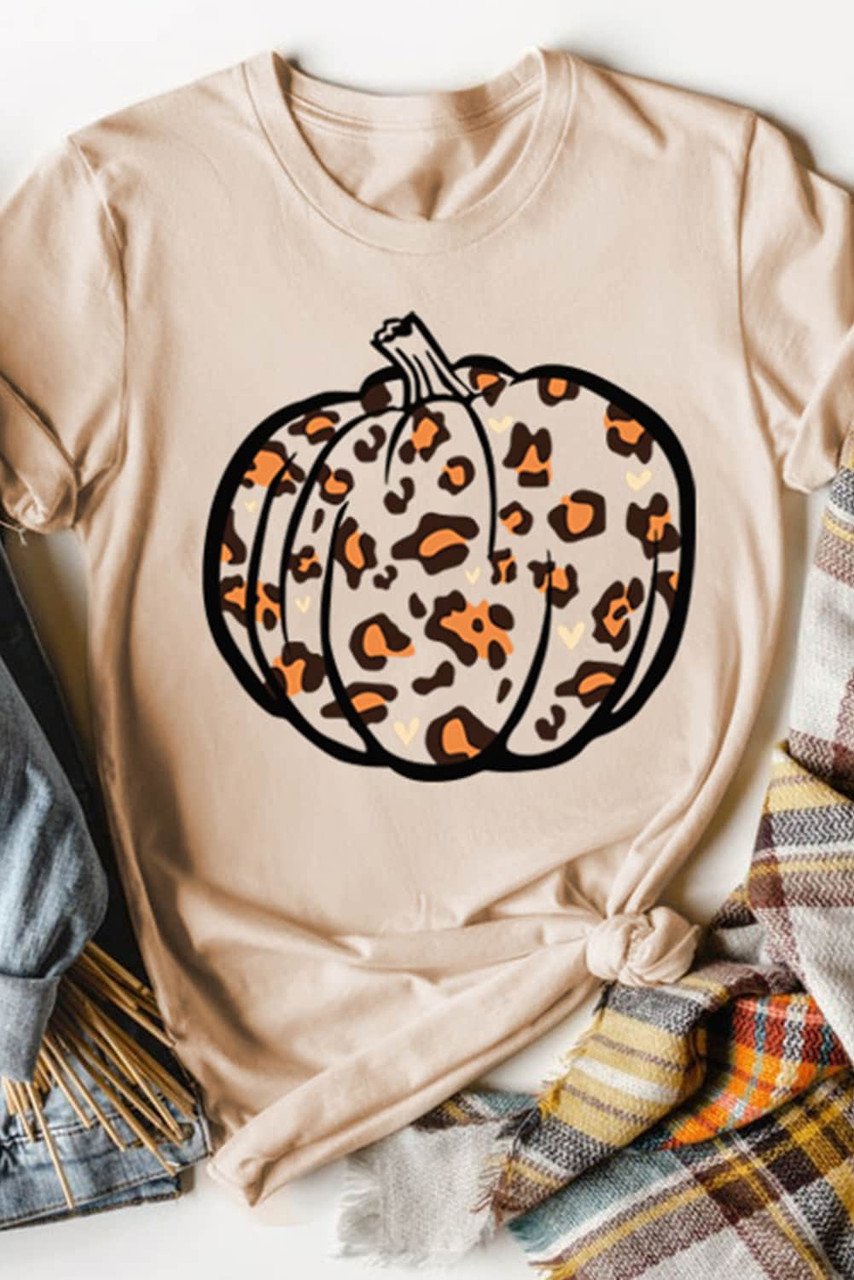 Khaki Leopard Pumpkin Graphic T Shirt