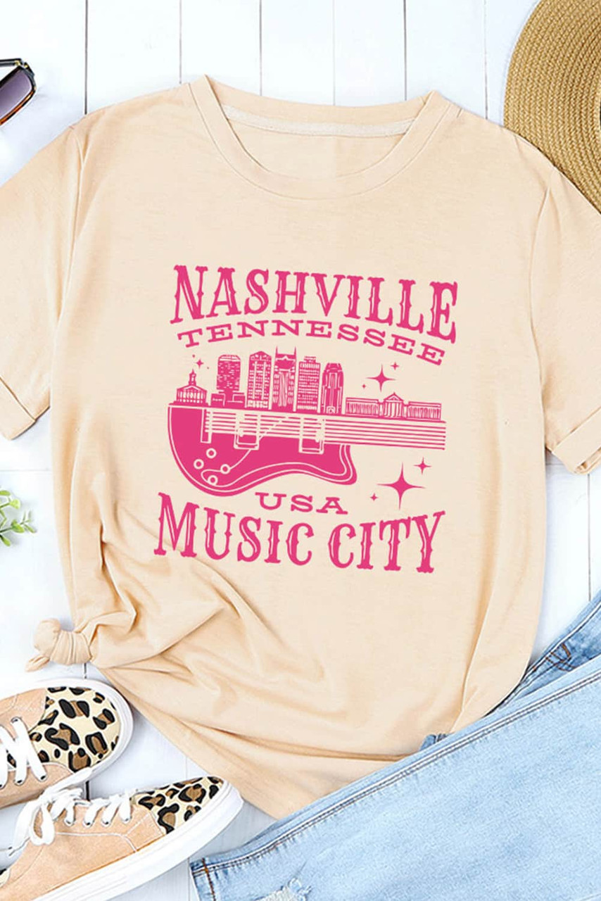 Khaki Nashville Tennessee USA Music City Graphic Tee