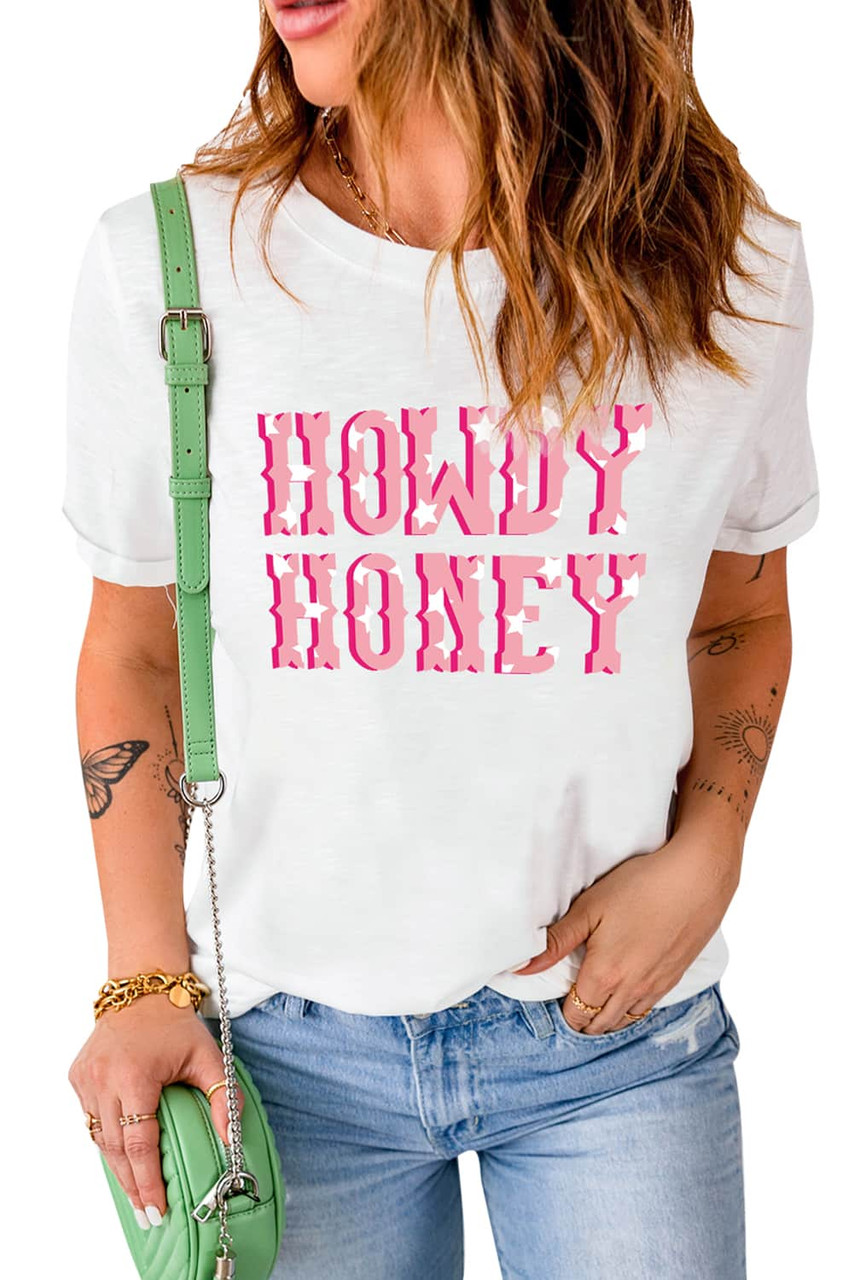 White HOWDY HONEY Graphic T Shirt