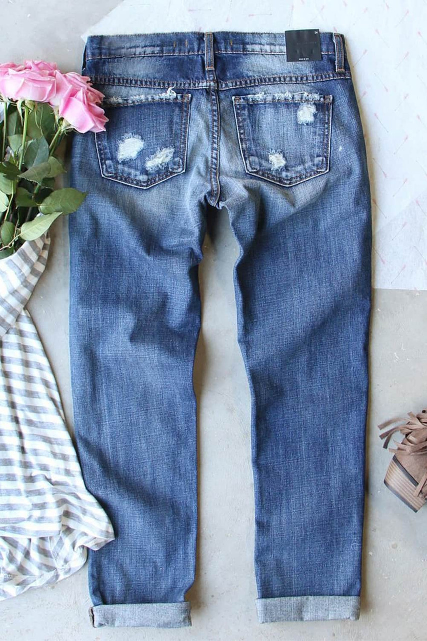 Sky Blue Glitter Clover Patch Plaid Insert Distressed Jeans Sky Blue Glitter Clover Patch Plaid Insert Distressed Jeans