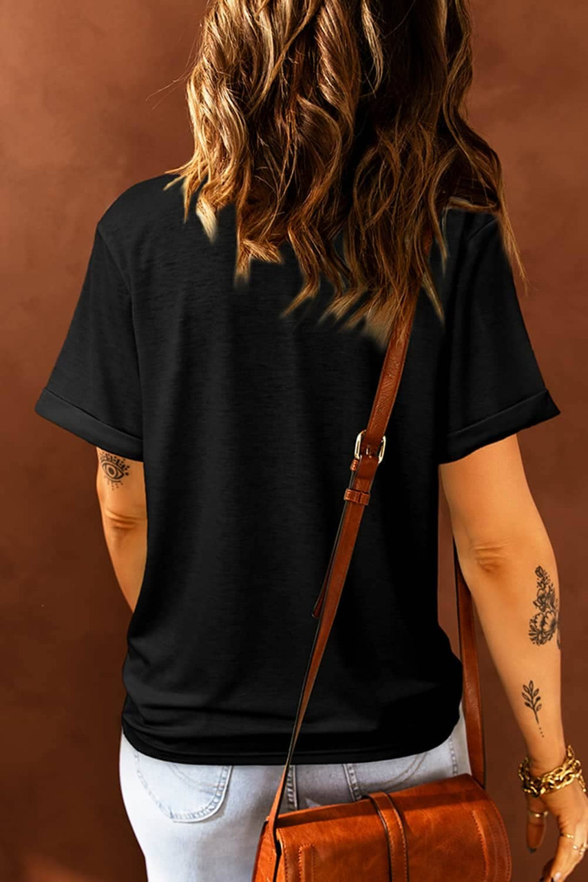 Black Sequin Clover Embroidered Round Neck Graphic Tee Black Sequin Clover Embroidered Round Neck Graphic Tee