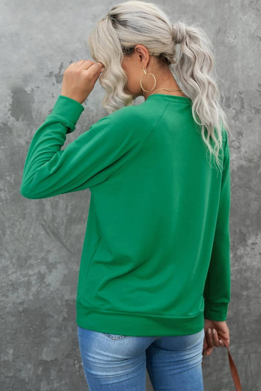Green St Patricks LUCKY Chenille Embroidered Graphic Sweatshirt Green St Patricks LUCKY Chenille Embroidered Graphic Sweatshirt