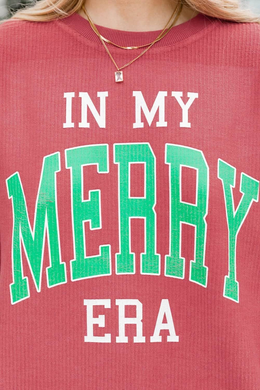 Strawberry Pink IN MY MERRY ERA Loose Fit Corded Sweatshirt