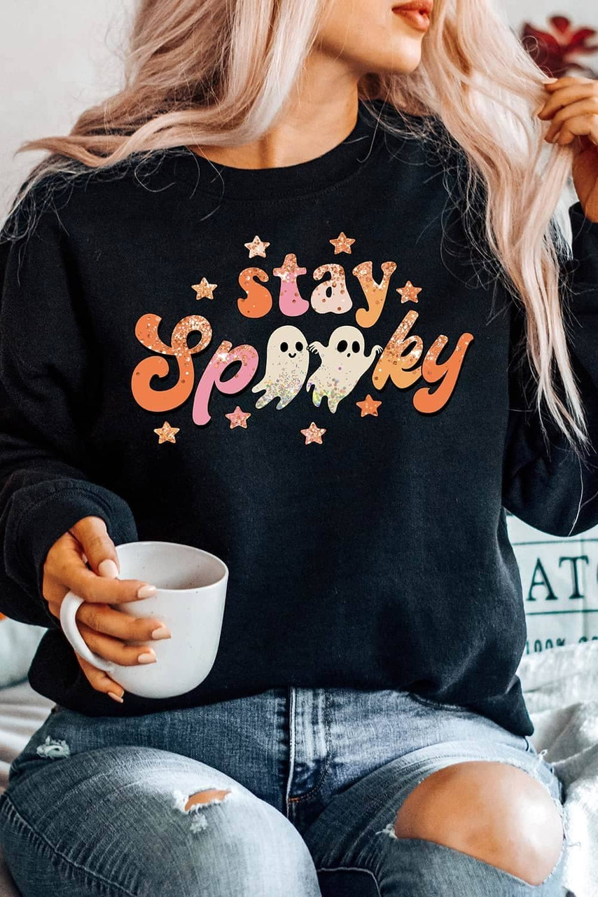 Black Halloween stay Spooky Graphic Sweatshirt Black Halloween stay Spooky Graphic Sweatshirt