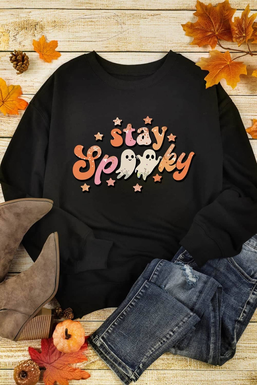 Black Halloween stay Spooky Graphic Sweatshirt Black Halloween stay Spooky Graphic Sweatshirt