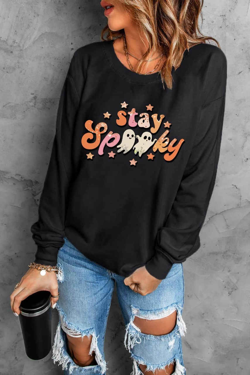 Black Halloween stay Spooky Graphic Sweatshirt Black Halloween stay Spooky Graphic Sweatshirt