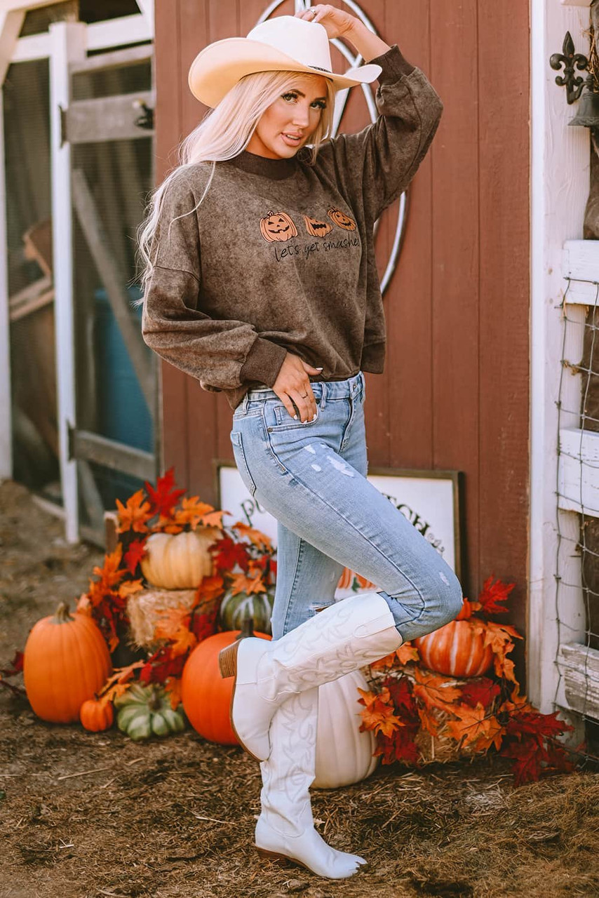 Brown Let's Get Smashed Halloween Pumpkin Graphic Sweatshirt