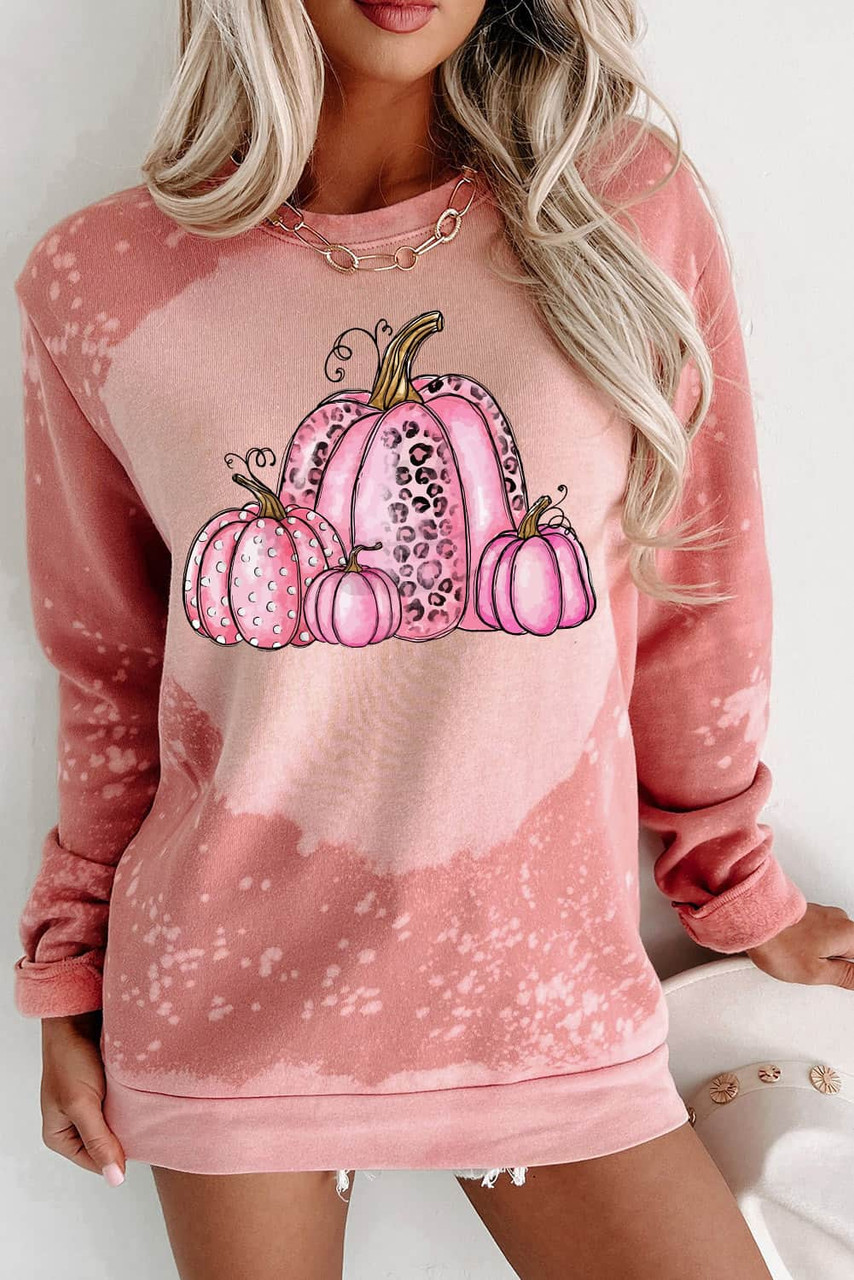 Pink Pumpkin Graphic Bleached Tie Dye Sweatshirt