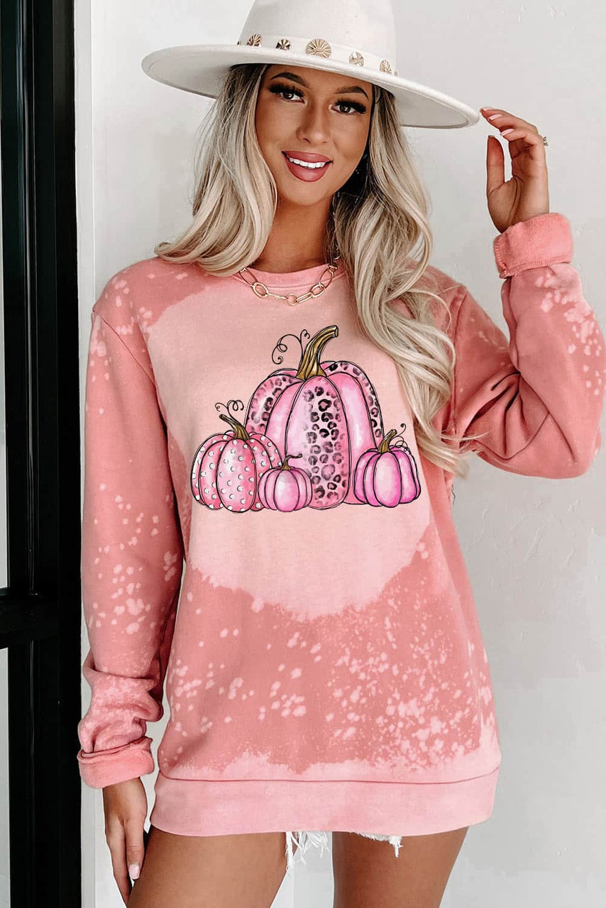 Pink Pumpkin Graphic Bleached Tie Dye Sweatshirt