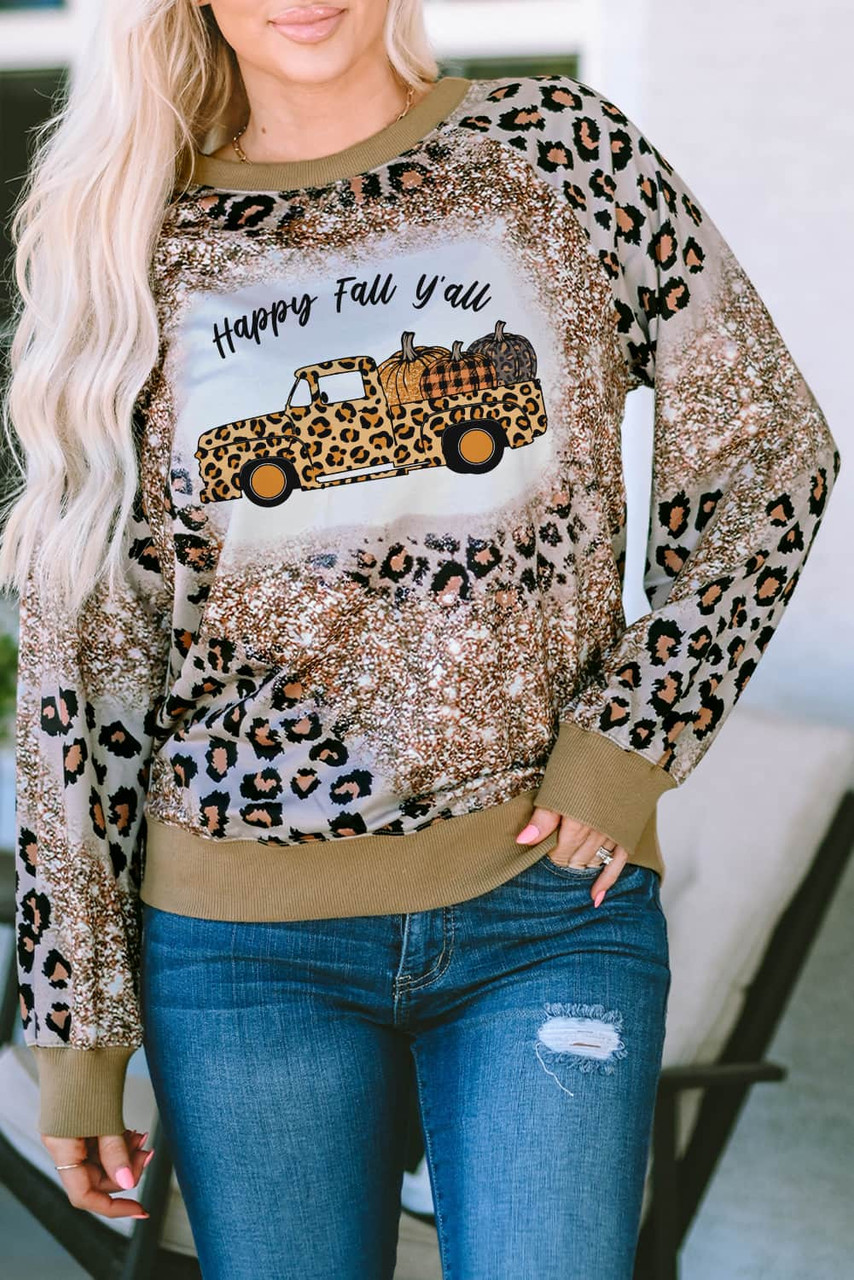 Leopard Tie Dyed Pumpkin Truck Graphic Long Sleeve Top