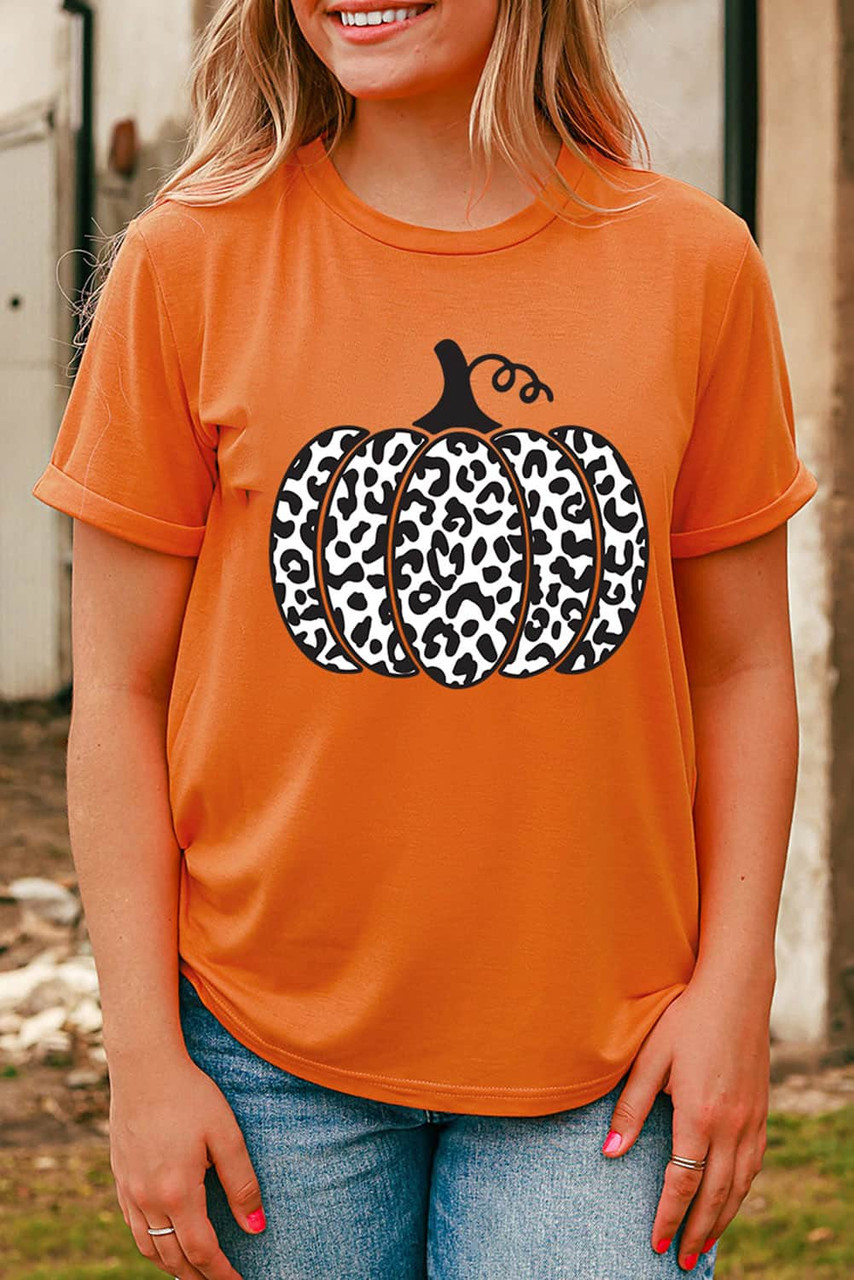 Orange Leopard Pumpkin Graphic Daily Fashion Tee