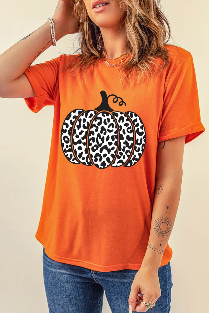 Orange Leopard Pumpkin Graphic Daily Fashion Tee