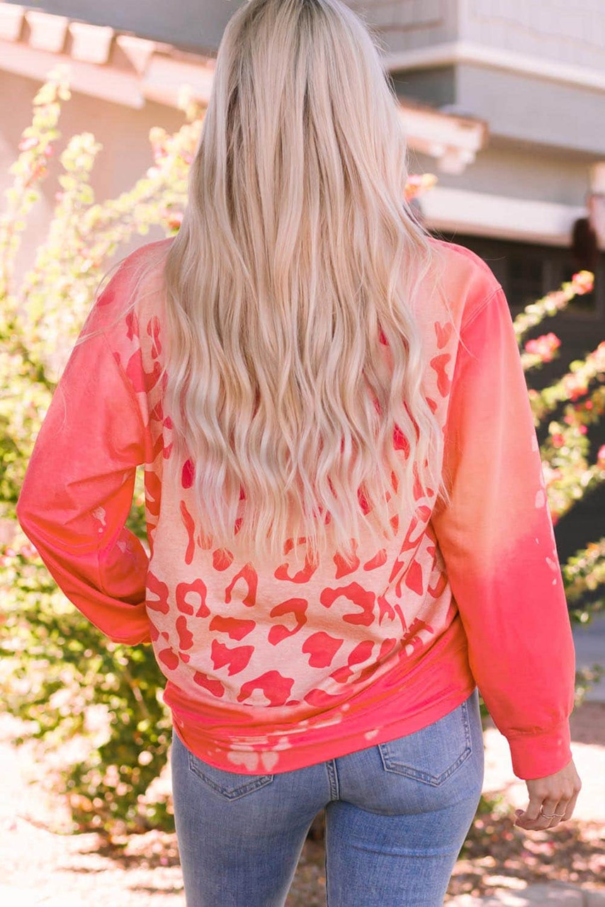 Pink FALL Leopard Print Long Sleeve Pullover Sweatshirt