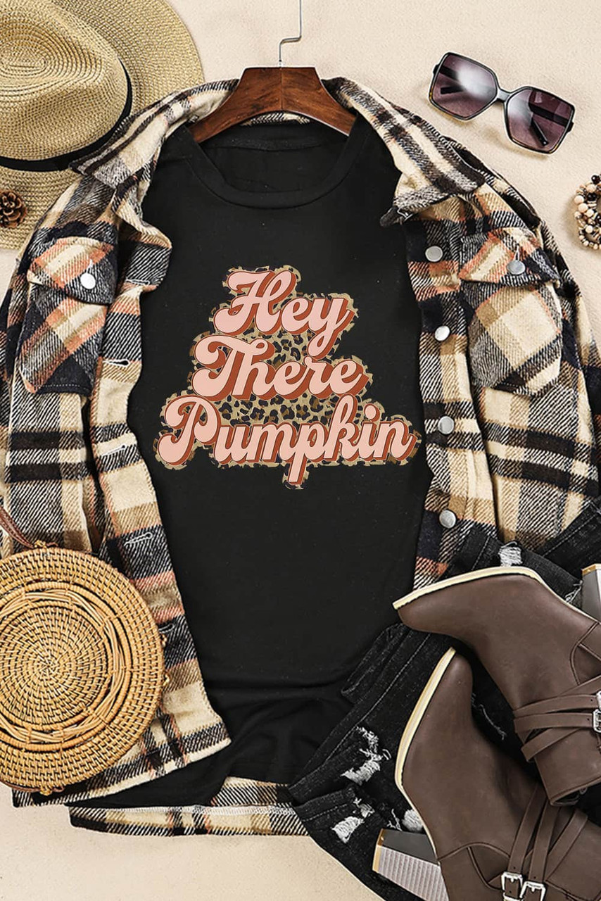 Black Hey There Pumpkin Leopard Graphic Tee