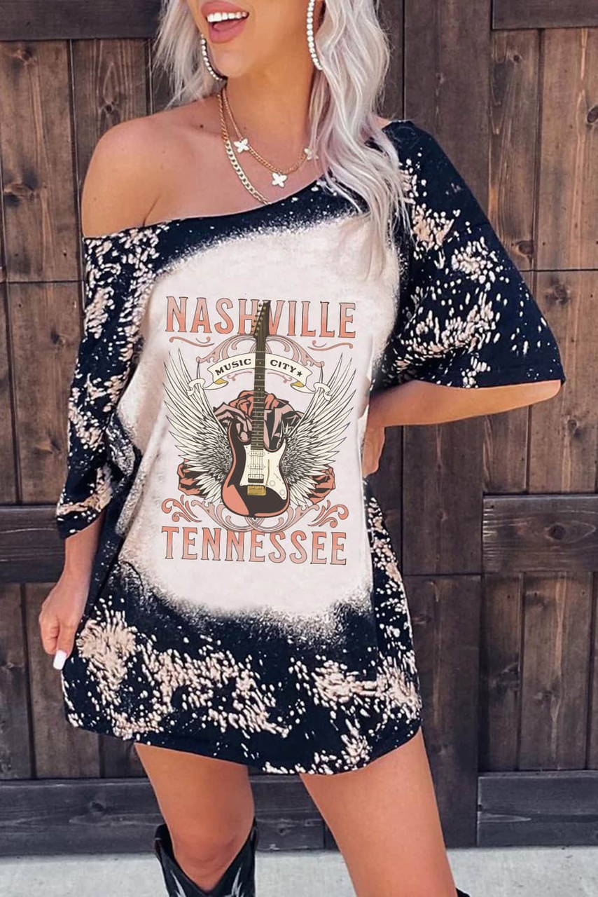 Black Nashville Tennessee Guitar Graphic Long Tee