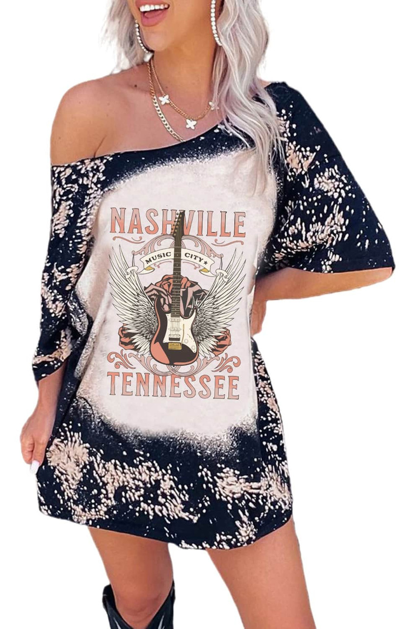 Black Nashville Tennessee Guitar Graphic Long Tee