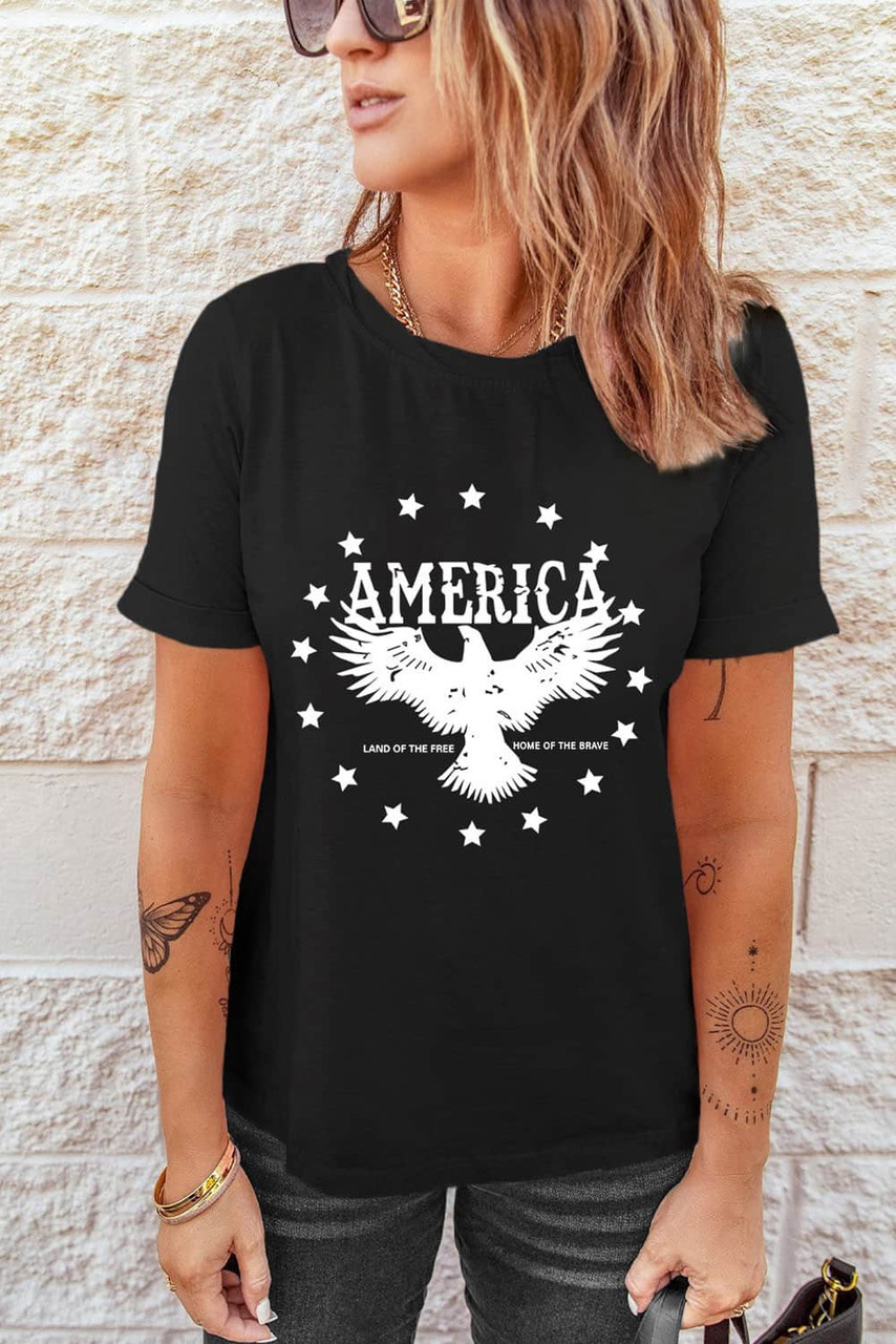 Black AMERICA Eagle Star Graphic T Shirt