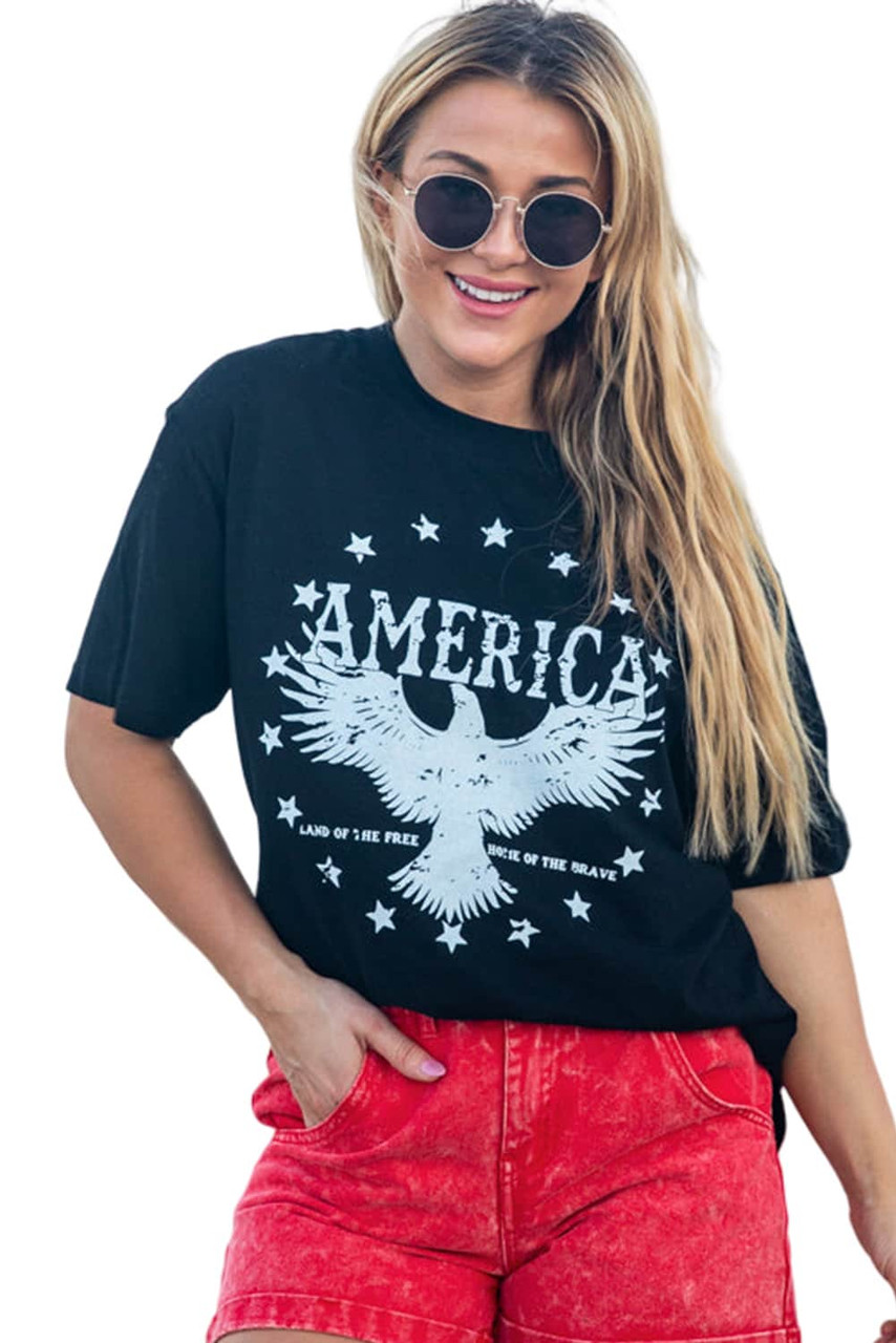 Black AMERICA Eagle Star Graphic T Shirt