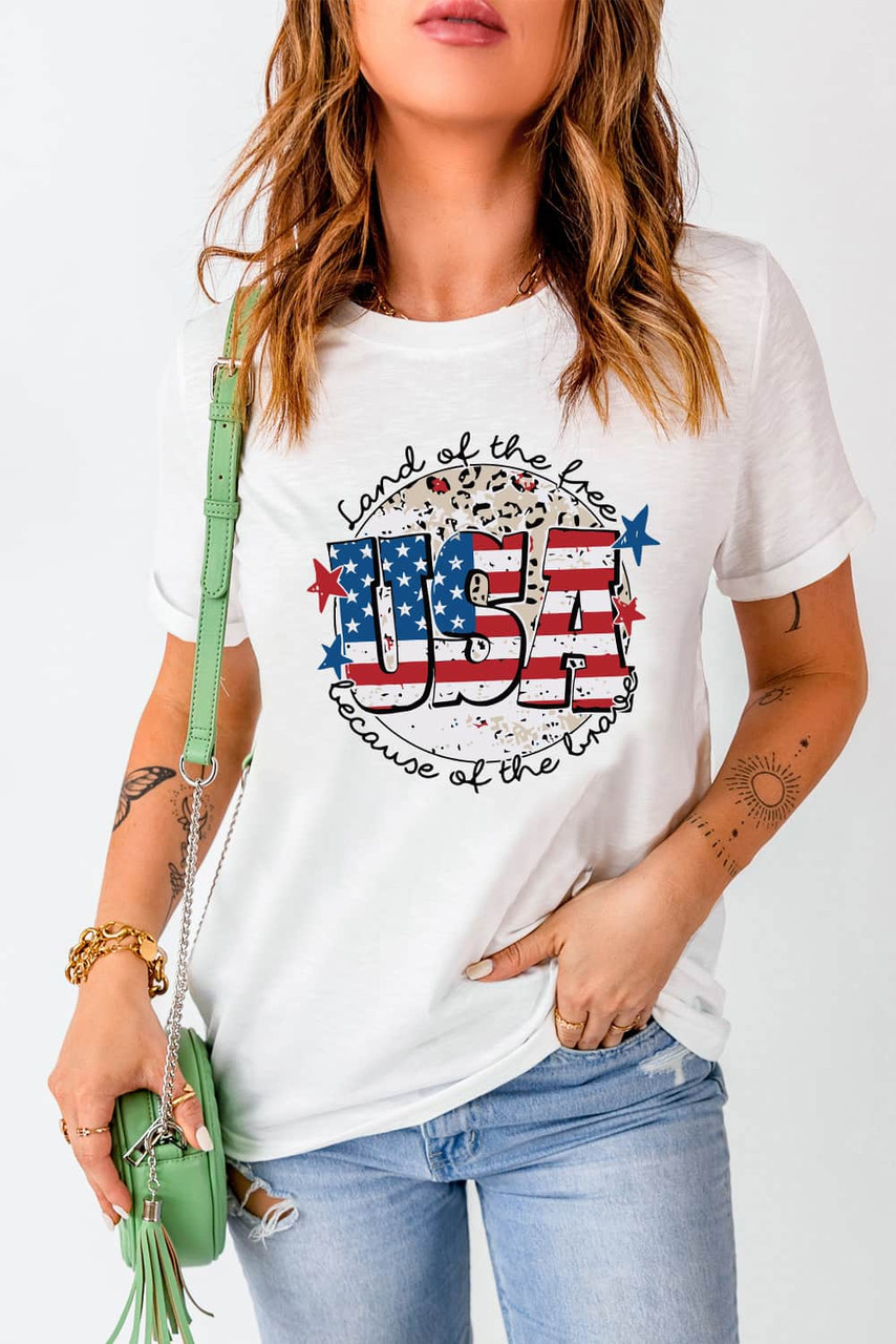 White USA Flag Slogan Graphic T-shirt