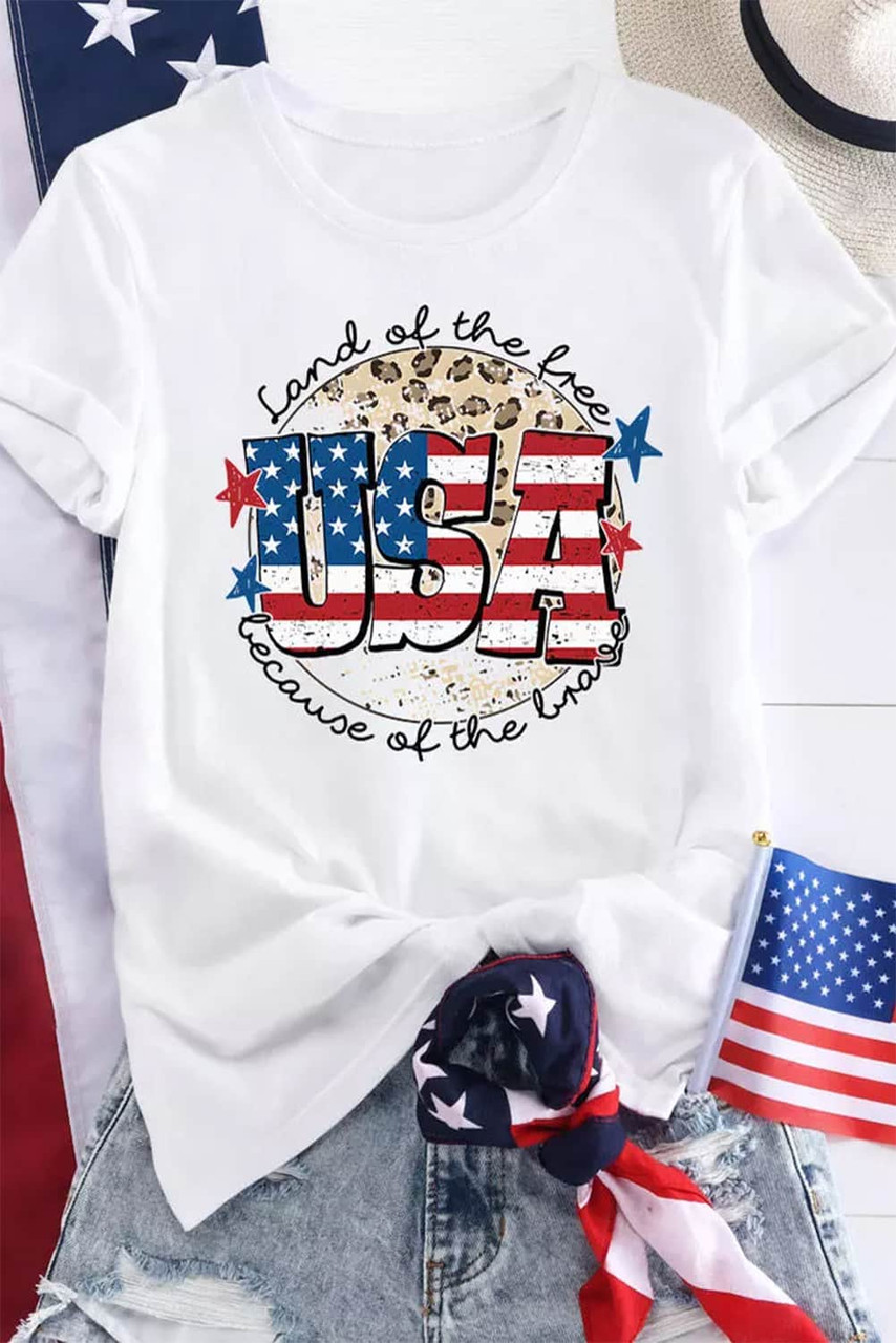 White USA Flag Slogan Graphic T-shirt