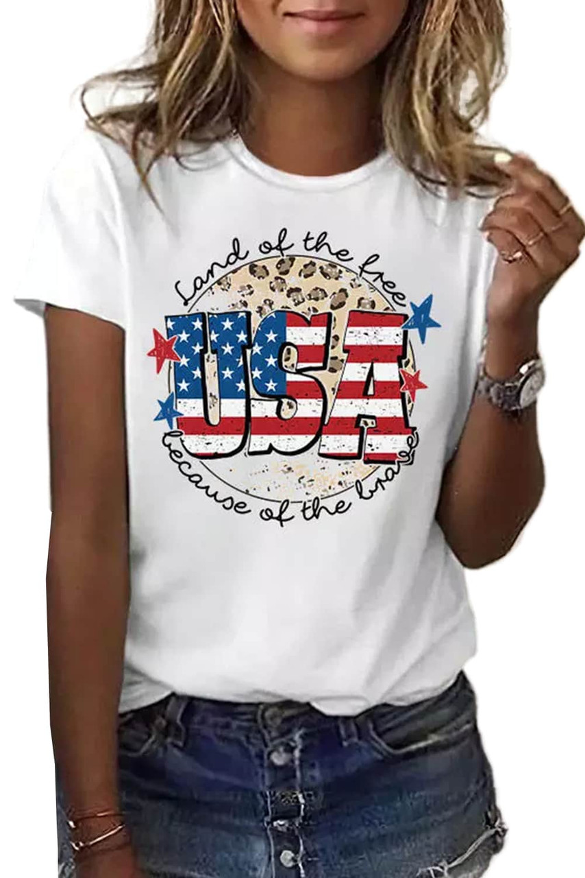 White USA Flag Slogan Graphic T-shirt