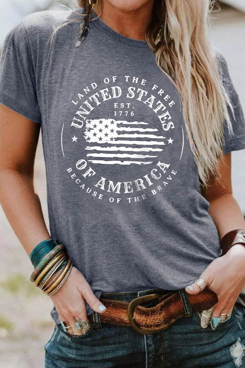 Gray United States Of America Flag Graphic Print T Shirt