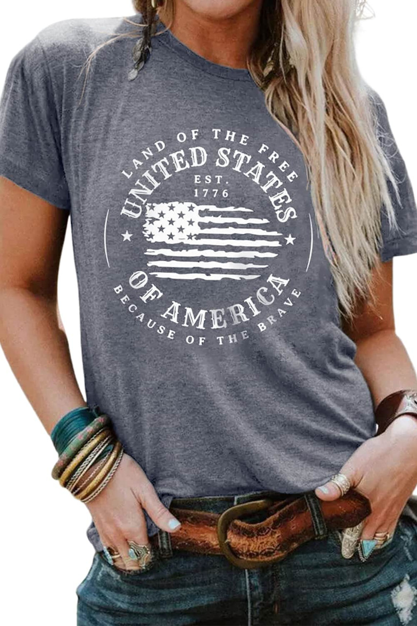 Gray United States Of America Flag Graphic Print T Shirt