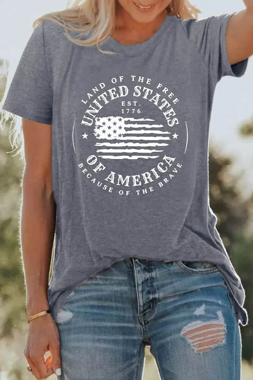 Gray United States Of America Flag Graphic Print T Shirt