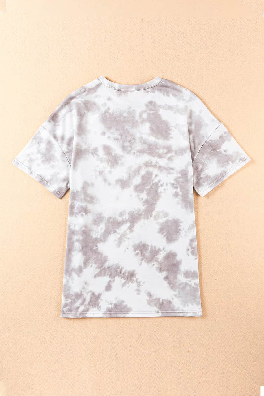 White Oversized Tie-dye AMERICA Graphic T-shirt with Distressing