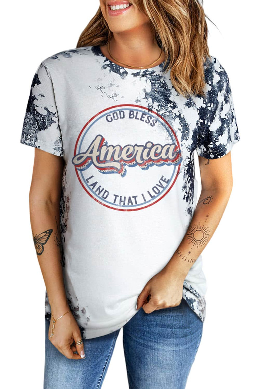 Gray America Slogan Tie Dye Print T Shirt