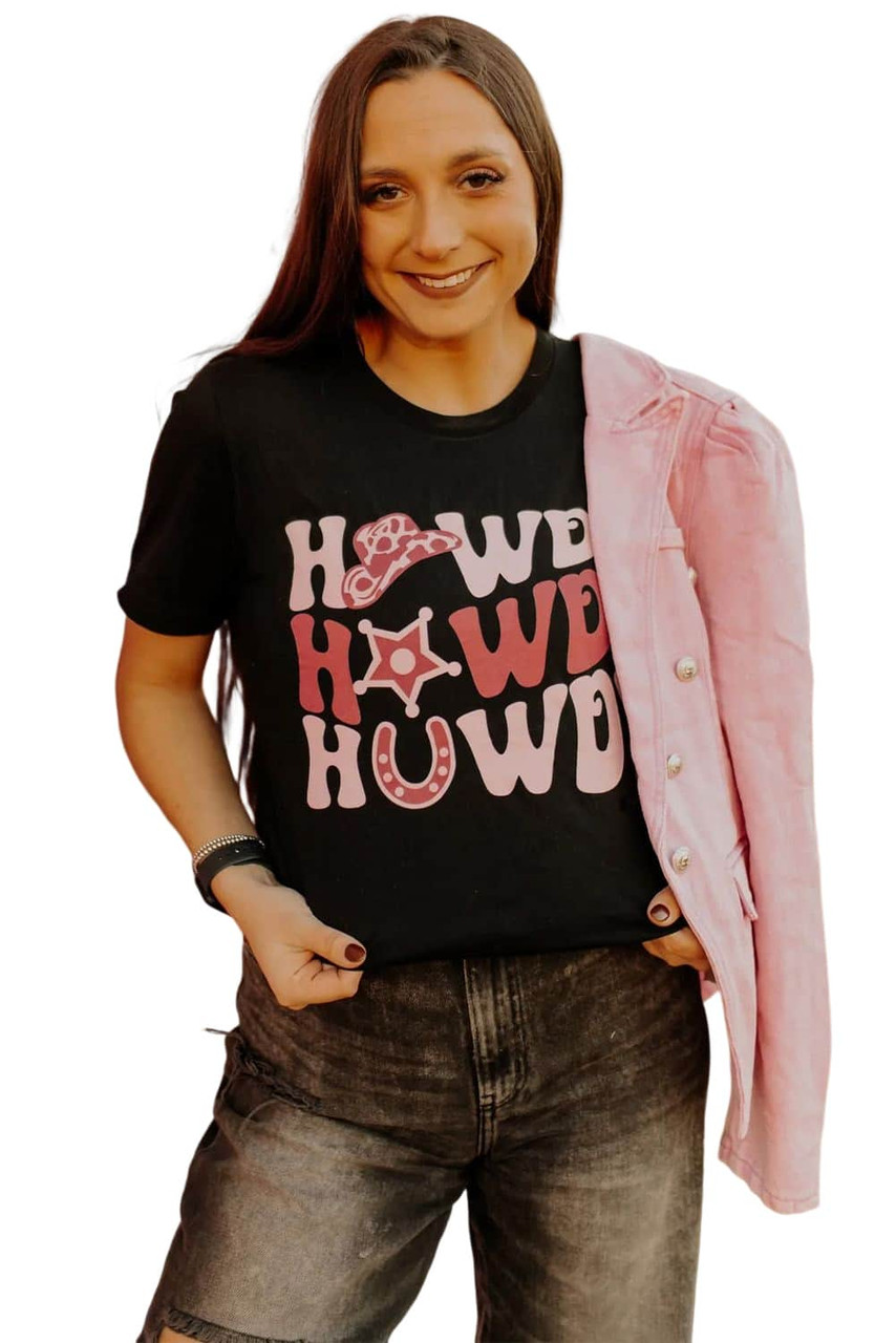 Black HOWDY Letter Graphic T Shirt