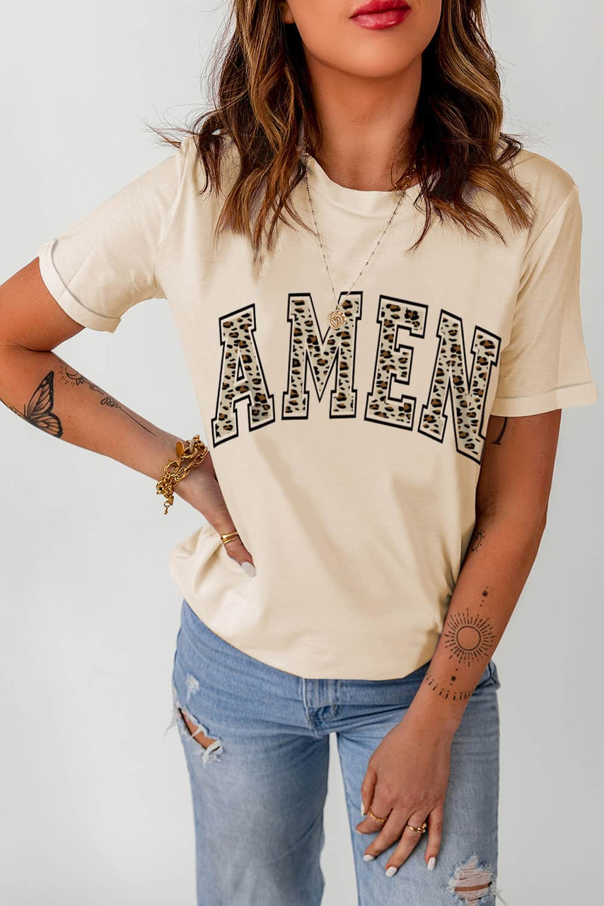 Khaki Leopard AMEN Graphic T Shirt