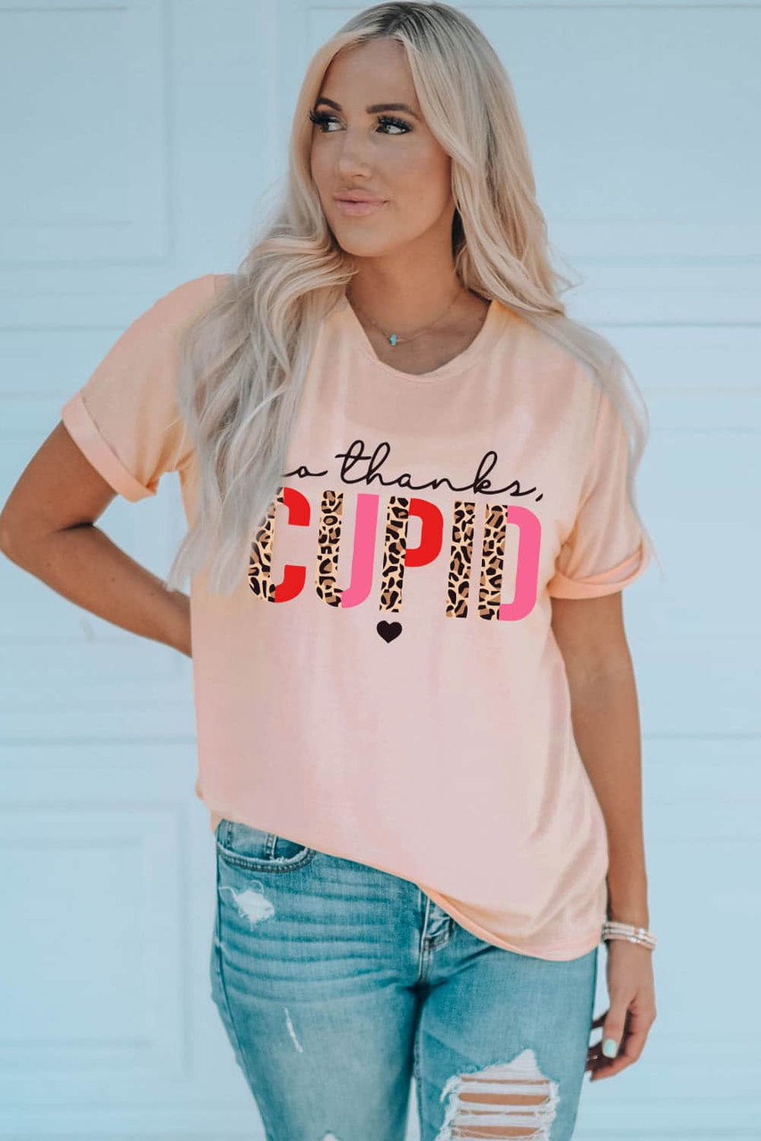 Pink No Thanks CUPID Slogan Graphic T Shirt