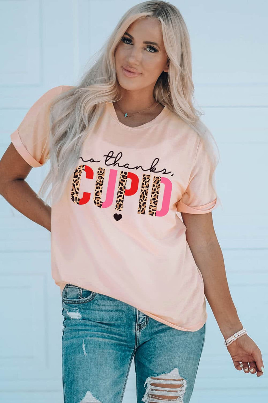 Pink No Thanks CUPID Slogan Graphic T Shirt