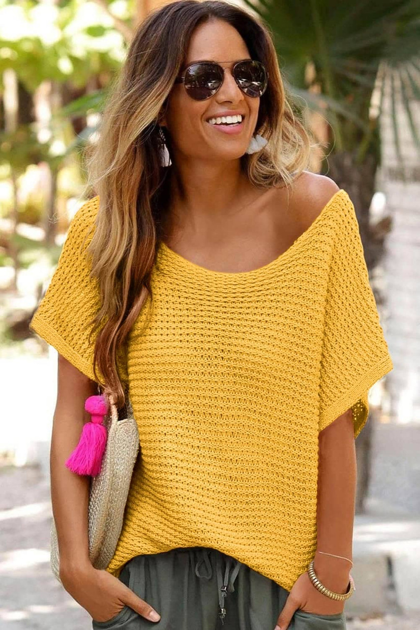 Ginger Solid Loose Knit Short Dolman Sleeve Sweater Ginger Solid Loose Knit Short Dolman Sleeve Sweater