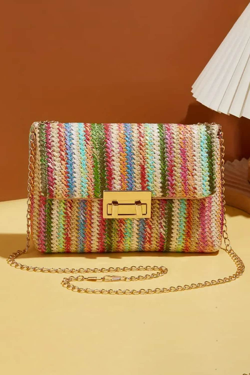 Strawberry Pink Bohemian Woven Gold Chain Shoulder Bag Strawberry Pink Bohemian Woven Gold Chain Shoulder Bag