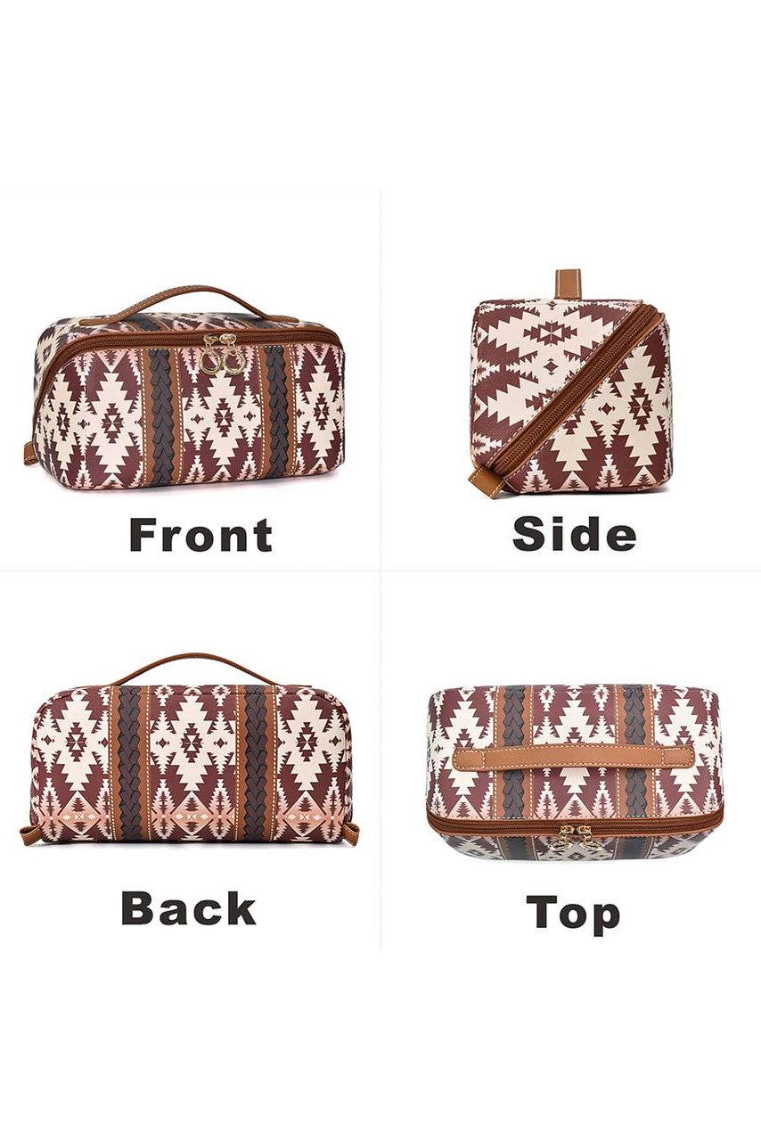 Light French Beige Geometric Braided Print Makeup Bag with Handle