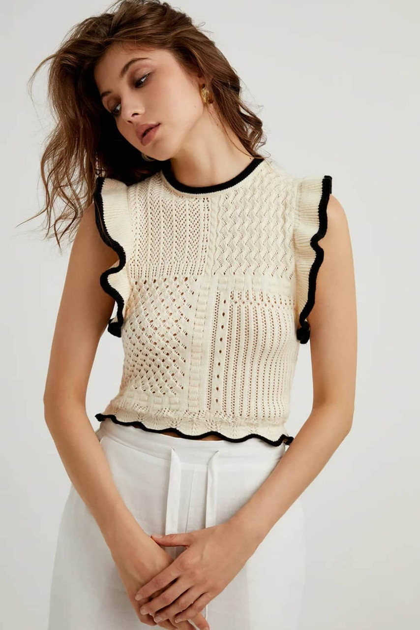 Apricot Crochet Eyelet Flounce Tank Top Apricot Crochet Eyelet Flounce Tank Top