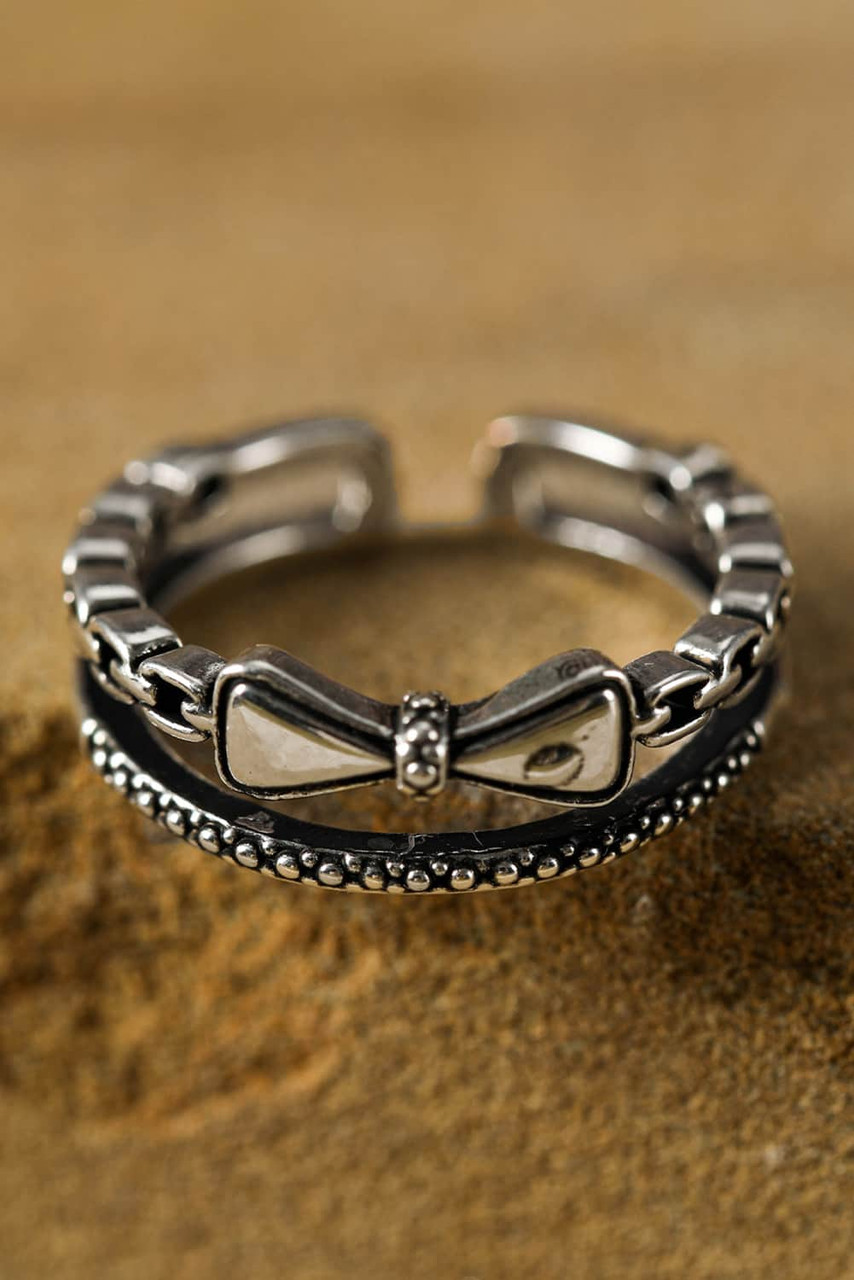 Silvery Bowknot Vintage Alloy Double Tier Ring