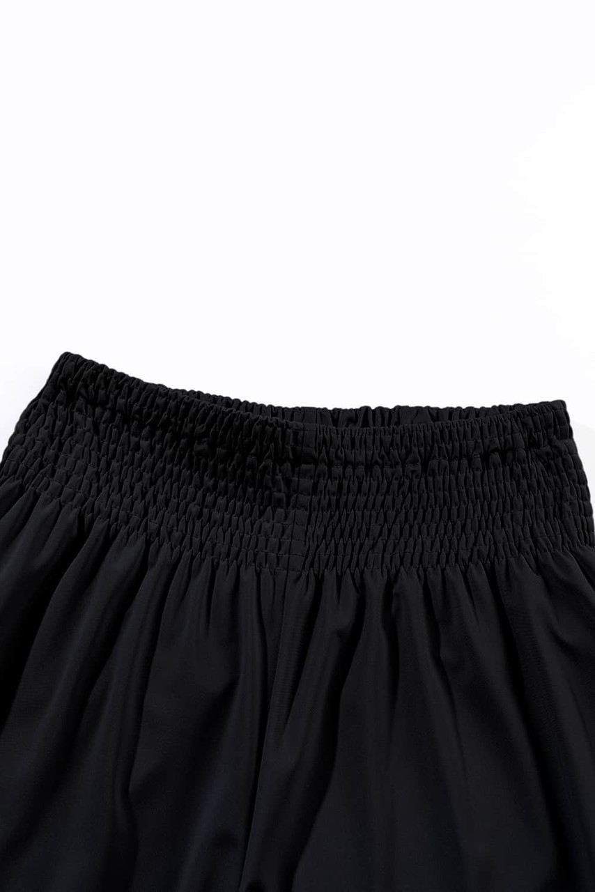 Black Smocked High Waist Joggers